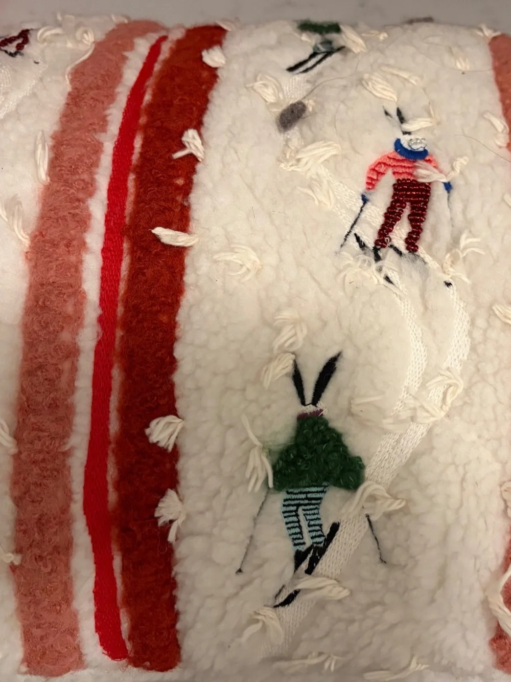 NWT Anthropologie Mountain Skiers Embroidered Pillow in Bunny Slopes new